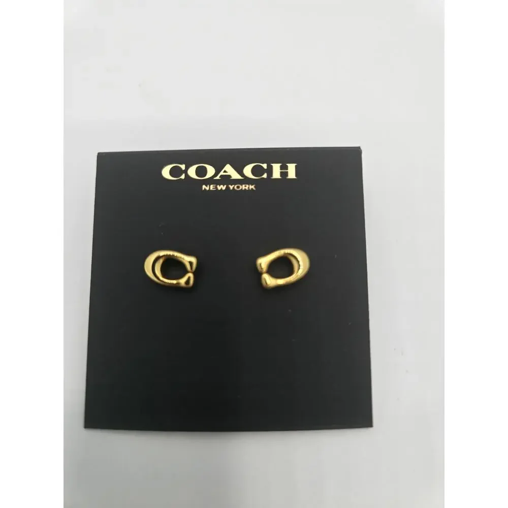 Coach Gold-Tone Iconic Bubble C Logo Stud Earrings - NWOT - Picture 2 of 3